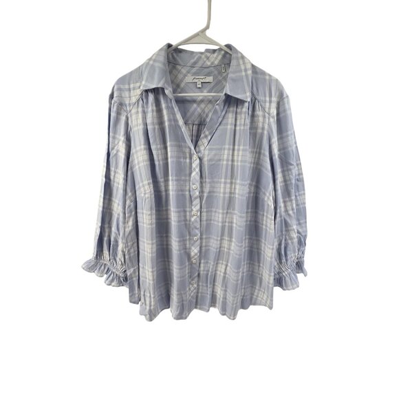 Foxcroft Women's Button Front Shirt Collard Long Sleeve Blue Plaid Size 16 - Picture 1 of 6